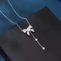 wholesale 925 Sterling Silver Elegant Moissanite Floral Necklace With Dangling Charm-0-3