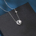wholesale 925 Sterling Silver Celestial Elegance Moon & Star Moissanite Necklace-0-5