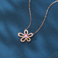 wholesale 925 Sterling Silver Rose Plated With Gold Moissanite Flower Necklace With Pink Center Stone-0-5