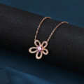 wholesale 925 Sterling Silver Rose Plated With Gold Moissanite Flower Necklace With Pink Center Stone-0-4
