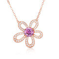 wholesale 925 Sterling Silver Rose Plated With Gold Moissanite Flower Necklace With Pink Center Stone-0-1