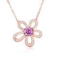 wholesale 925 Sterling Silver Rose Plated With Gold Moissanite Flower Necklace With Pink Center Stone-0-0