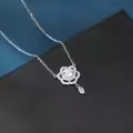 wholesale 925 Sterling Silver Elegant Floral Moissanite Necklace With Sparkling Silver Chain And Teardrop Pendant-0-4