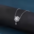 wholesale 925 Sterling Silver Elegant Floral Moissanite Necklace With Sparkling Silver Chain And Teardrop Pendant-0-3