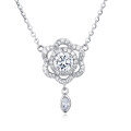 wholesale 925 Sterling Silver Elegant Floral Moissanite Necklace With Sparkling Silver Chain And Teardrop Pendant-0-1