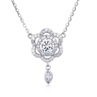 wholesale 925 Sterling Silver Elegant Floral Moissanite Necklace With Sparkling Silver Chain And Teardrop Pendant-style