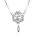 wholesale 925 Sterling Silver Elegant Floral Moissanite Necklace With Sparkling Silver Chain And Teardrop Pendant-0-0