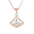 wholesale 925 Sterling Silver Rose Plated With Gold Moissanite Fan Pendant Necklace: Timeless Elegance Meets Modern Design-0-1