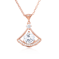 wholesale 925 Sterling Silver Rose Plated With Gold Moissanite Fan Pendant Necklace: Timeless Elegance Meets Modern Design-0-0