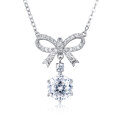 wholesale 925 Sterling Silver Elegant Moissanite Bow Necklace With Triple Drop Design-0-1