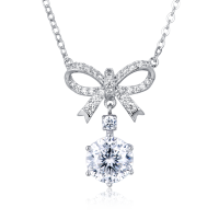 wholesale 925 Sterling Silver Elegant Moissanite Bow Necklace With Triple Drop Design-style