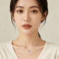 wholesale 925 Sterling Silver Elegant Heart-shaped Moissanite Floral Pendant With Delicate Silver Chain Necklace-0-2