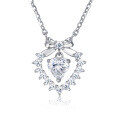 wholesale 925 Sterling Silver Elegant Heart-shaped Moissanite Floral Pendant With Delicate Silver Chain Necklace-0-1