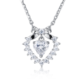 wholesale 925 Sterling Silver Elegant Heart-shaped Moissanite Floral Pendant With Delicate Silver Chain Necklace-0-0