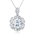 wholesale 925 Sterling Silver Elegant Moissanite Pendant Necklace In Plated with White Gold With Halo Setting And Chain-0-1
