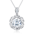 wholesale 925 Sterling Silver Elegant Moissanite Pendant Necklace In Plated with White Gold With Halo Setting And Chain-0-0