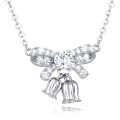 wholesale 925 Sterling Silver Elegant Moissanite Bow Necklace With Triple Bell Charms-0-1