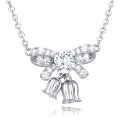 wholesale 925 Sterling Silver Elegant Moissanite Bow Necklace With Triple Bell Charms-0-0