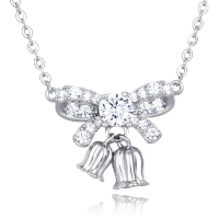 wholesale 925 Sterling Silver Elegant Moissanite Bow Necklace With Triple Bell Charms-style