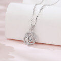 wholesale 925 Sterling Silver Elegant Moissanite Halo Pendant With Plated with White Gold Chain Necklace-0-4