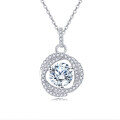wholesale 925 Sterling Silver Elegant Moissanite Halo Pendant With Plated with White Gold Chain Necklace-0-0
