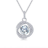 wholesale 925 Sterling Silver Elegant Moissanite Halo Pendant With Plated with White Gold Chain Necklace-undefined