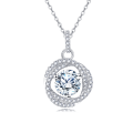 wholesale 925 Sterling Silver Elegant Moissanite Halo Pendant With Plated with White Gold Chain Necklace-0-5