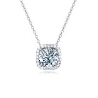 wholesale 925 Sterling Silver Elegant Solitaire Moissanite Necklace With Halo Setting-undefined