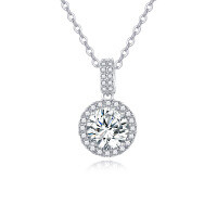wholesale 925 Sterling Silver Elegant Solitaire Moissanite Pendant With Plated with White Gold Chain Necklace-undefined