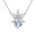 wholesale 925 Sterling Silver Elegant Silver Flower Necklace With Moissanite Accent: Timeless Beauty For Any Occasion-0-0