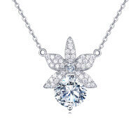 wholesale 925 Sterling Silver Elegant Silver Flower Necklace With Moissanite Accent: Timeless Beauty For Any Occasion-undefined