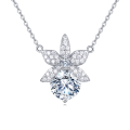 wholesale 925 Sterling Silver Elegant Silver Flower Necklace With Moissanite Accent: Timeless Beauty For Any Occasion-0-5
