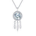 wholesale 925 Sterling Silver Elegant Moissanite Feather Charm Necklace In Sterling Silver-0-0