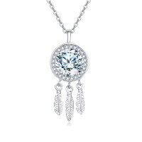 wholesale 925 Sterling Silver Elegant Moissanite Feather Charm Necklace In Sterling Silver-undefined