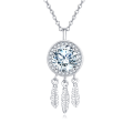 wholesale 925 Sterling Silver Elegant Moissanite Feather Charm Necklace In Sterling Silver-0-5