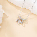 wholesale 925 Sterling Silver Elegant Silver Bow Charm Necklace With Sparkling Moissanites-0-1
