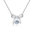 wholesale 925 Sterling Silver Elegant Silver Bow Charm Necklace With Sparkling Moissanites-0-0
