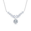 wholesale 925 Sterling Silver Elegant Moissanite Floral Necklace With Radiant Center Stone-0-0