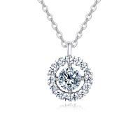 wholesale 925 Sterling Silver Elegant Solitaire Moissanite Necklace In Plated with White Gold – Timeless Luxury Jewelry-undefined