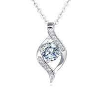 wholesale 925 Sterling Silver Elegant Silver Blue Moissanite Wave Design Necklace With Sparkling Accents-undefined