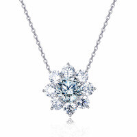 wholesale 925 Sterling Silver Elegant Moissanite Floral Pendant Necklace-undefined