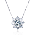 wholesale 925 Sterling Silver Elegant Moissanite Floral Pendant Necklace-0-4