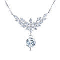 wholesale 925 Sterling Silver Elegant Floral Moissanite Necklace With Marquise-cut Petals And Round Pendant Drop-0-0