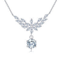 wholesale 925 Sterling Silver Elegant Floral Moissanite Necklace With Marquise-cut Petals And Round Pendant Drop-undefined