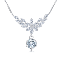 wholesale 925 Sterling Silver Elegant Floral Moissanite Necklace With Marquise-cut Petals And Round Pendant Drop-0-5