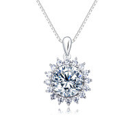 wholesale 925 Sterling Silver Elegant Moissanite Necklace With Floral Halo Design - Timeless Elegance For Any Occasion-undefined