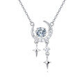 wholesale 925 Sterling Silver Eternal Moonlight Moissanite-studded Crescent Necklace With Stellar Charms In Plated with White Gold-0-1