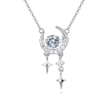 wholesale 925 Sterling Silver Eternal Moonlight Moissanite-studded Crescent Necklace With Stellar Charms In Plated with White Gold-0-0