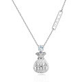 wholesale 925 Sterling Silver Moissanite-encrusted Money Bag Pendant Necklace With Abacus Charm Symbolizing Wealth Prosperity-0-0