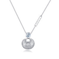 wholesale 925 Sterling Silver Elegant Moissanite-encrusted Silver Pendant Necklace With Traditional Motif-undefined